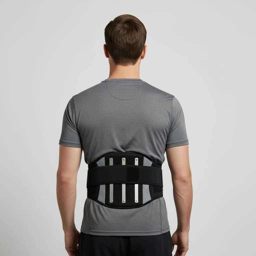man wearing back brace back